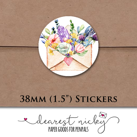 Flower Filled Envelope Envelope Seals <br> Set of 30 Stickers