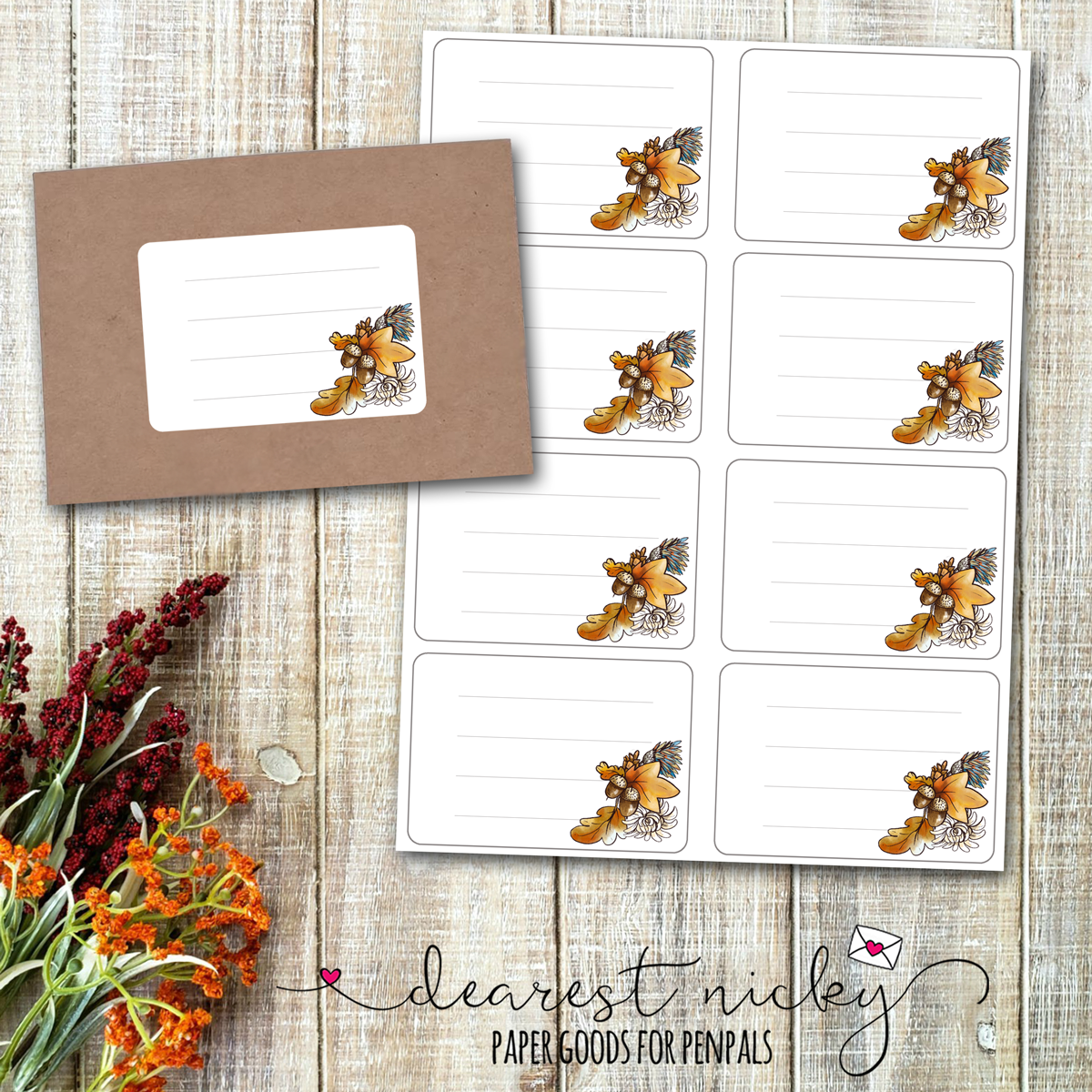 Fall Fox Mailing Address Labels - Set of 16