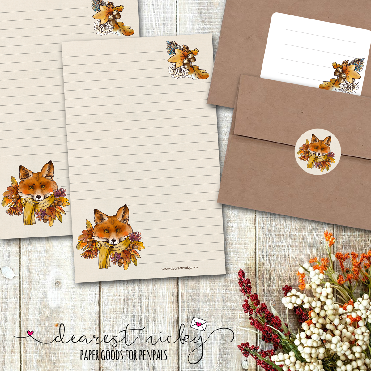 Fall Fox Mailing Address Labels - Set of 16