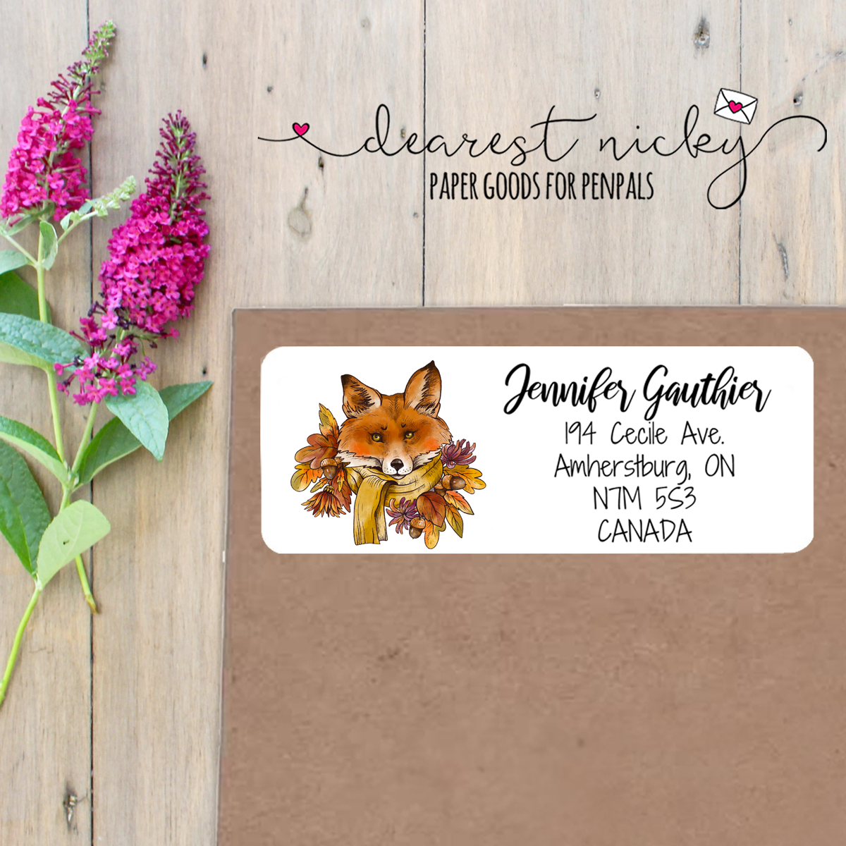 Fall Fox Custom Return Address Labels Set of 30