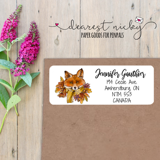 Fall Fox Custom Return Address Labels Set of 30