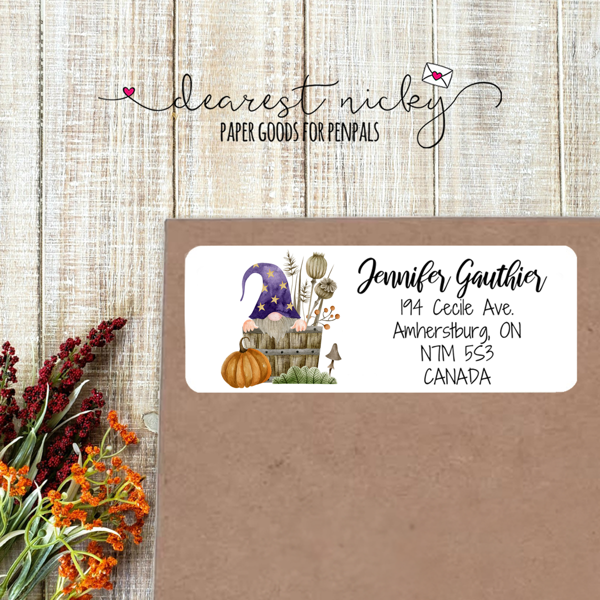 Fall Gnome Custom Return Address Labels Set of 30