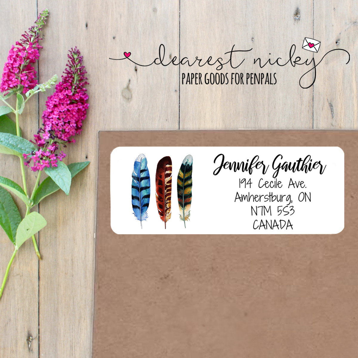 Feathers Custom Return Address Labels Set of 30