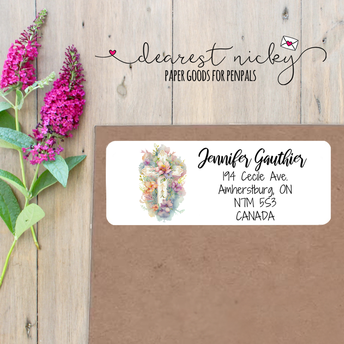 Floral Cross Custom Return Address Labels Set of 30