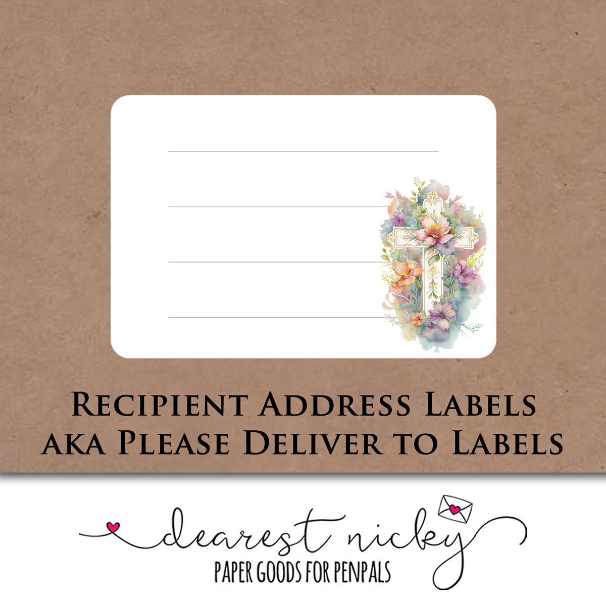 Floral Cross Mailing Address Labels - Set of 16