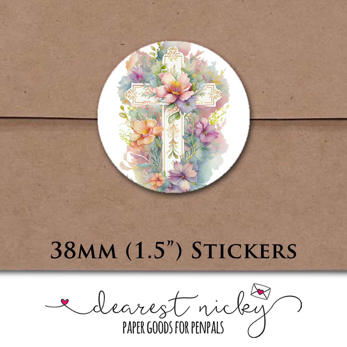 Floral Cross Envelope Seals - Set of 30 Stickers