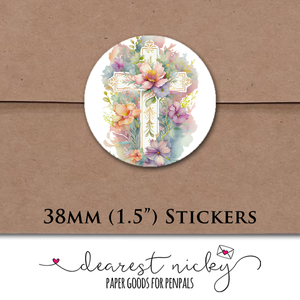 Floral Cross Envelope Seals <br> Set of 30 Stickers