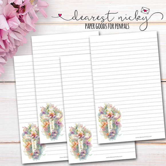 Floral Cross Letter Writing Paper