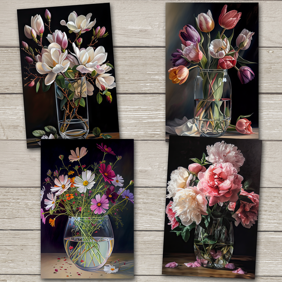 Flower Bouquets Postcards - Set of 4 - New Premium Cardstock