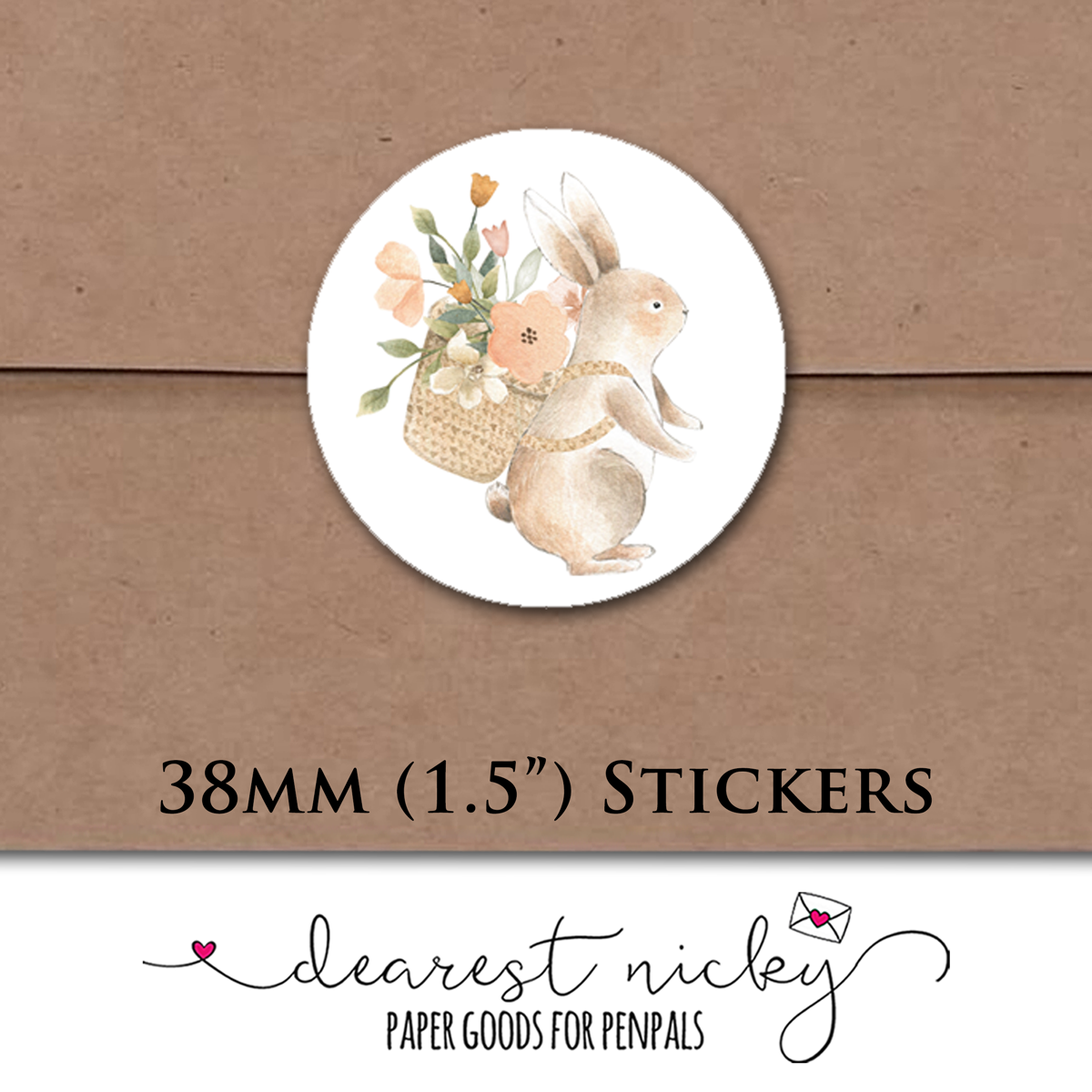 Flower Cart Bunny Envelope Seals - Set of 30 Stickers