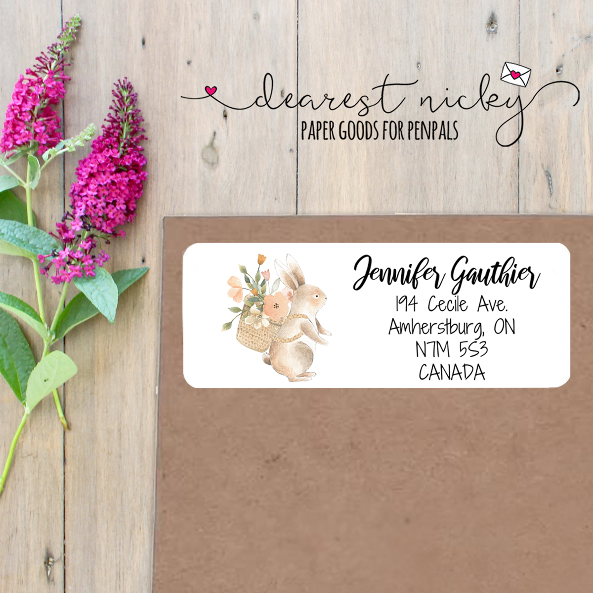 Flower Cart Bunny Custom Return Address Labels Set of 30