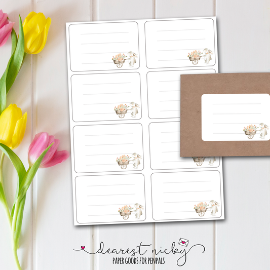 Flower Cart Bunny Mailing Address Labels - Set of 16