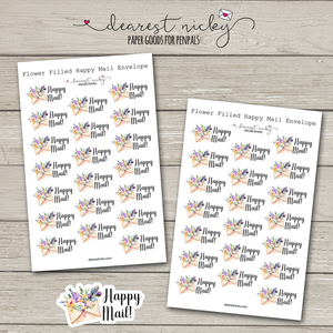 Flower Filled Envelope Happy Mail Stickers - 2 Sheets