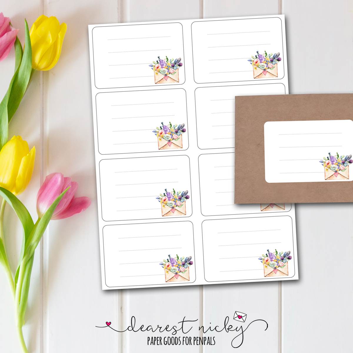 Flower Filled Envelope Mailing Address Labels - Set of 16