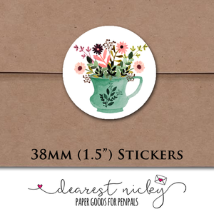 Flower Teacup Envelope Seals <br> Set of 30 Stickers
