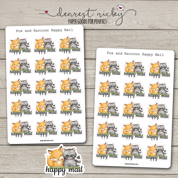 Fox and Raccoon Happy Mail Stickers - 2 Sheets