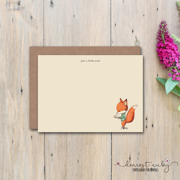 Cute Fox Flat Note Cards - Set of 8