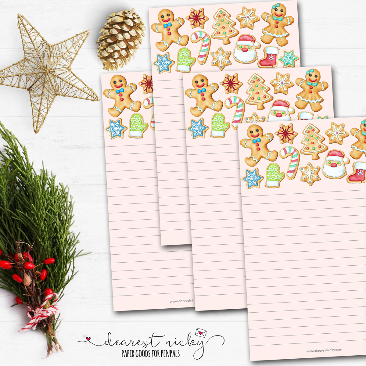 Gingerbread Note Design Gingerbread Cookies Letter Writing Paper – Dearest Nicky