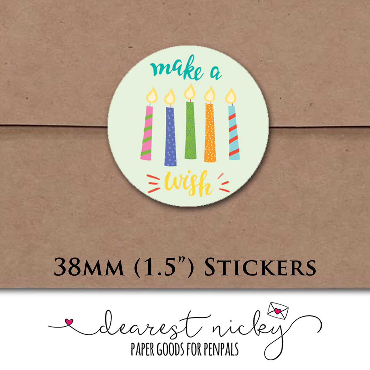 Happy Birthday Make a Wish Envelope Seals - Set of 30 Stickers