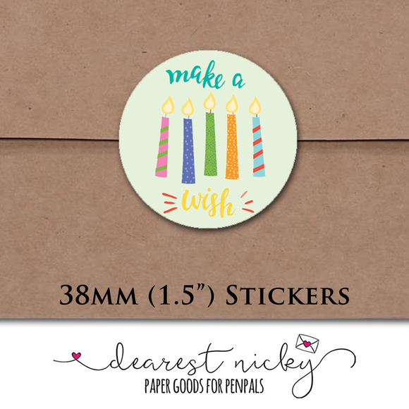 Happy Birthday Make a Wish Envelope Seals <br> Set of 30 Stickers