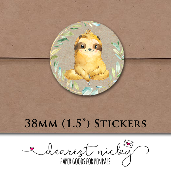 Happy Sloths Envelope Seals <br> Set of 30 Stickers