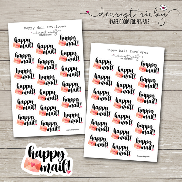 Happy Mail Envelope Stickers - 2 Sheets