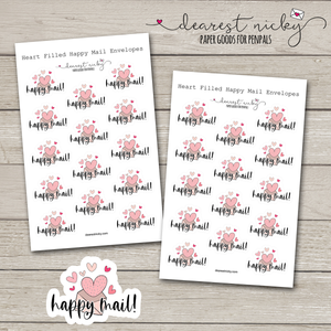 Heart Filled Happy Mail Envelope Stickers - 2 Sheets
