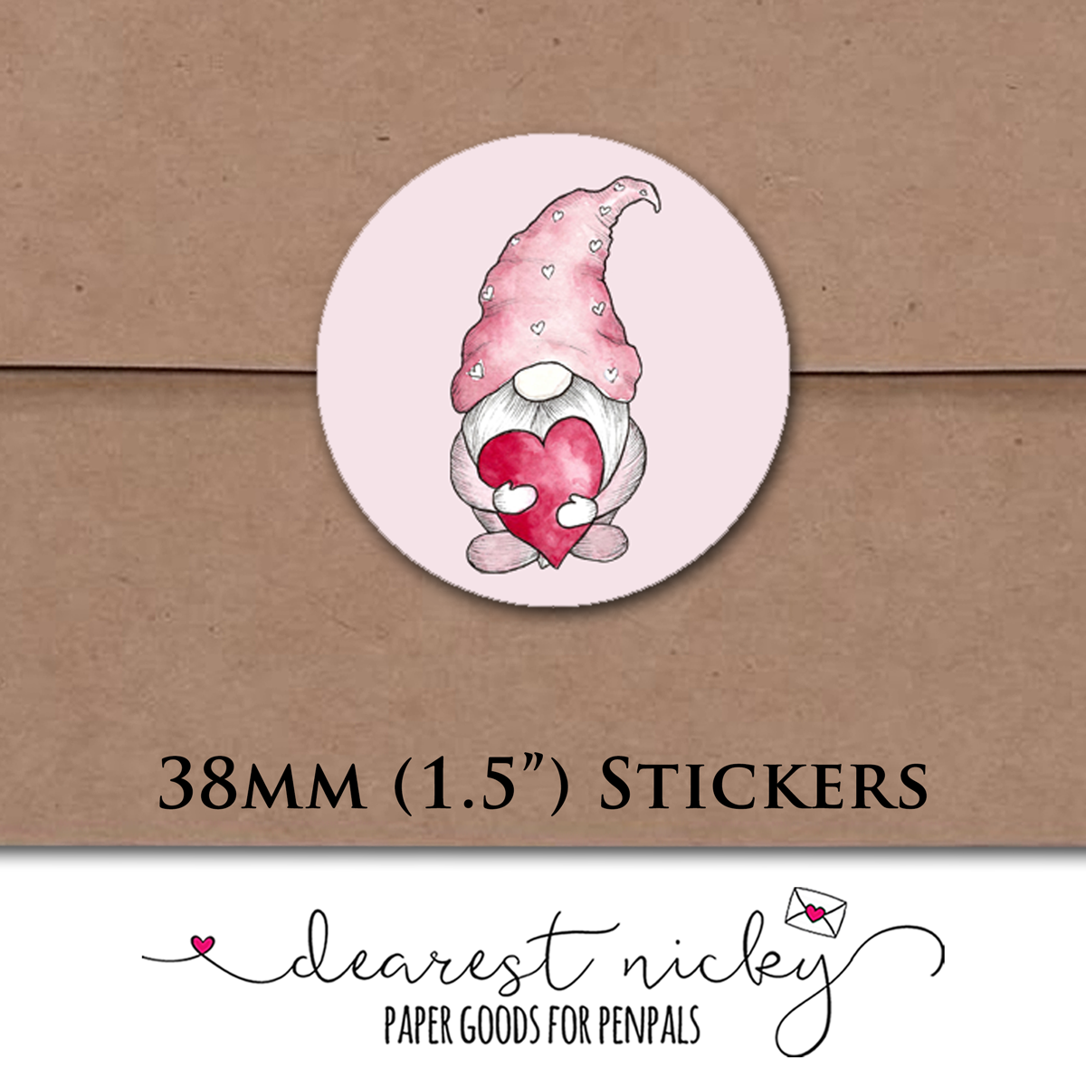 Heart Gnomes Envelope Seals - Set of 30 Stickers