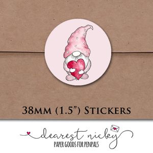 Heart Gnomes Envelope Seals <br> Set of 30 Stickers