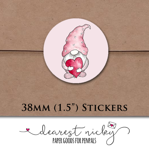 Heart Gnomes Envelope Seals <br> Set of 30 Stickers