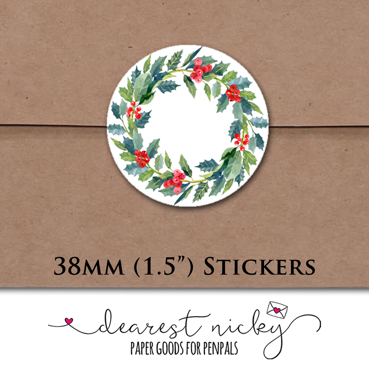 Holly Frame Envelope Seals - Set of 30 Stickers