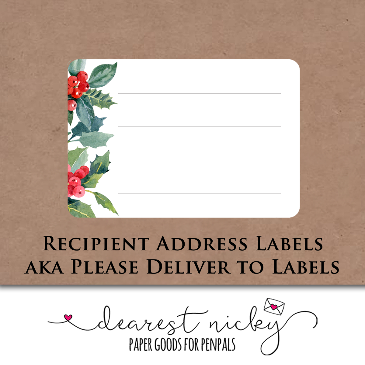 Holly Frame Address Labels - Set of 16