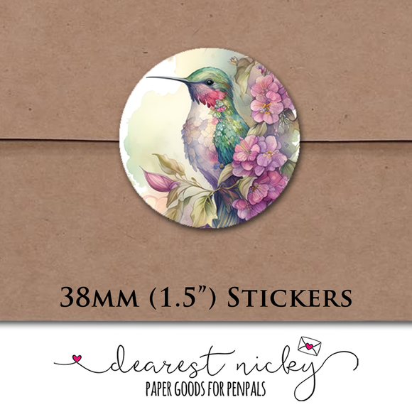 Watercolour Hummingbird Envelope Seals <br> Set of 30 Stickers