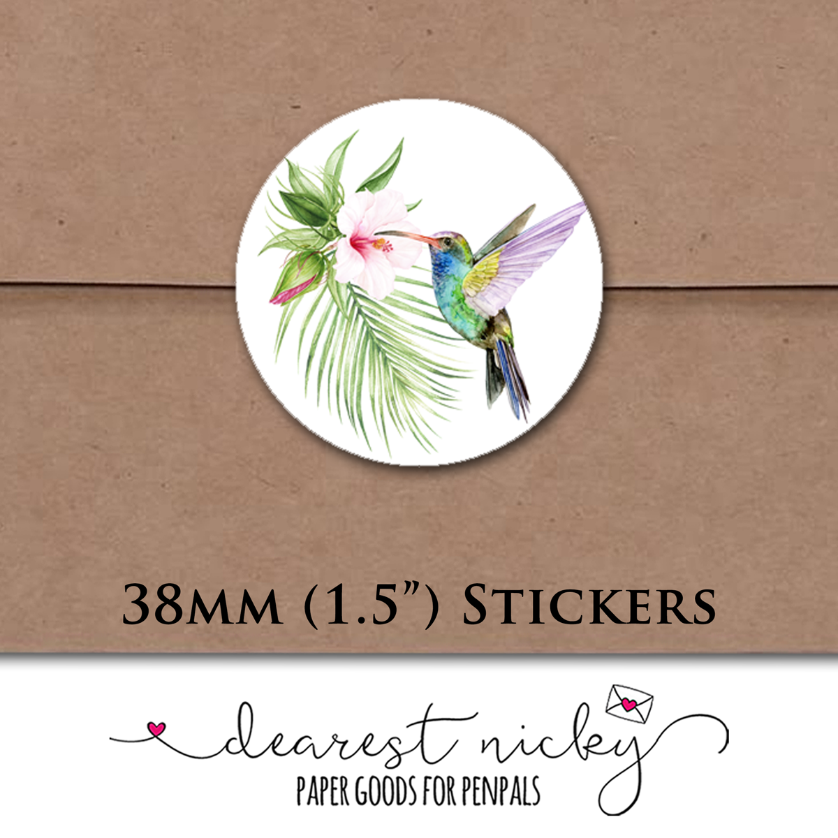 Hummingbird and Hibiscus Envelope Seals - Set of 30 Stickers