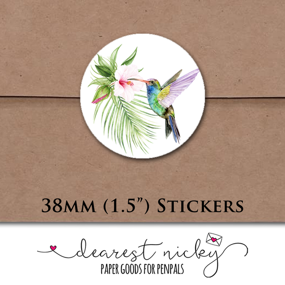 Hummingbird and Hibiscus Envelope Seals <br> Set of 30 Stickers
