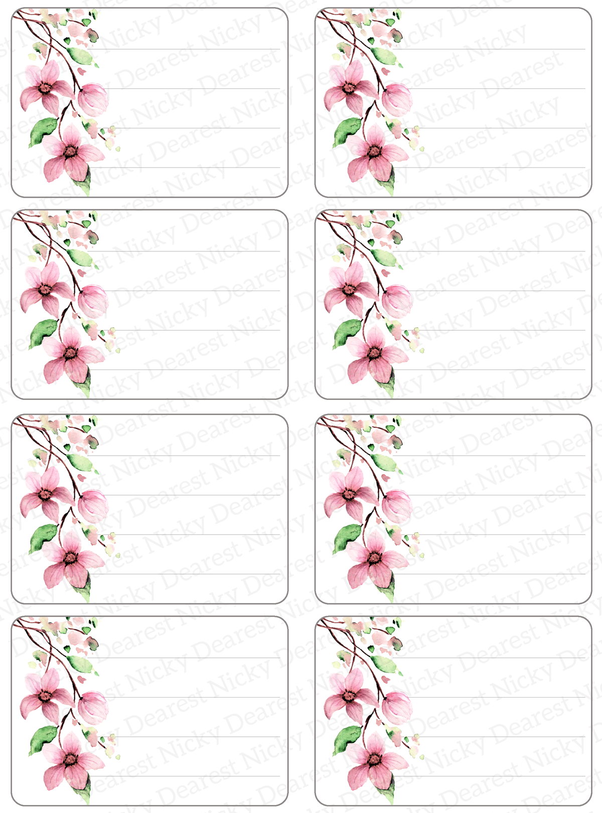 Pink Clematis Mailing Address Labels - Set of 16