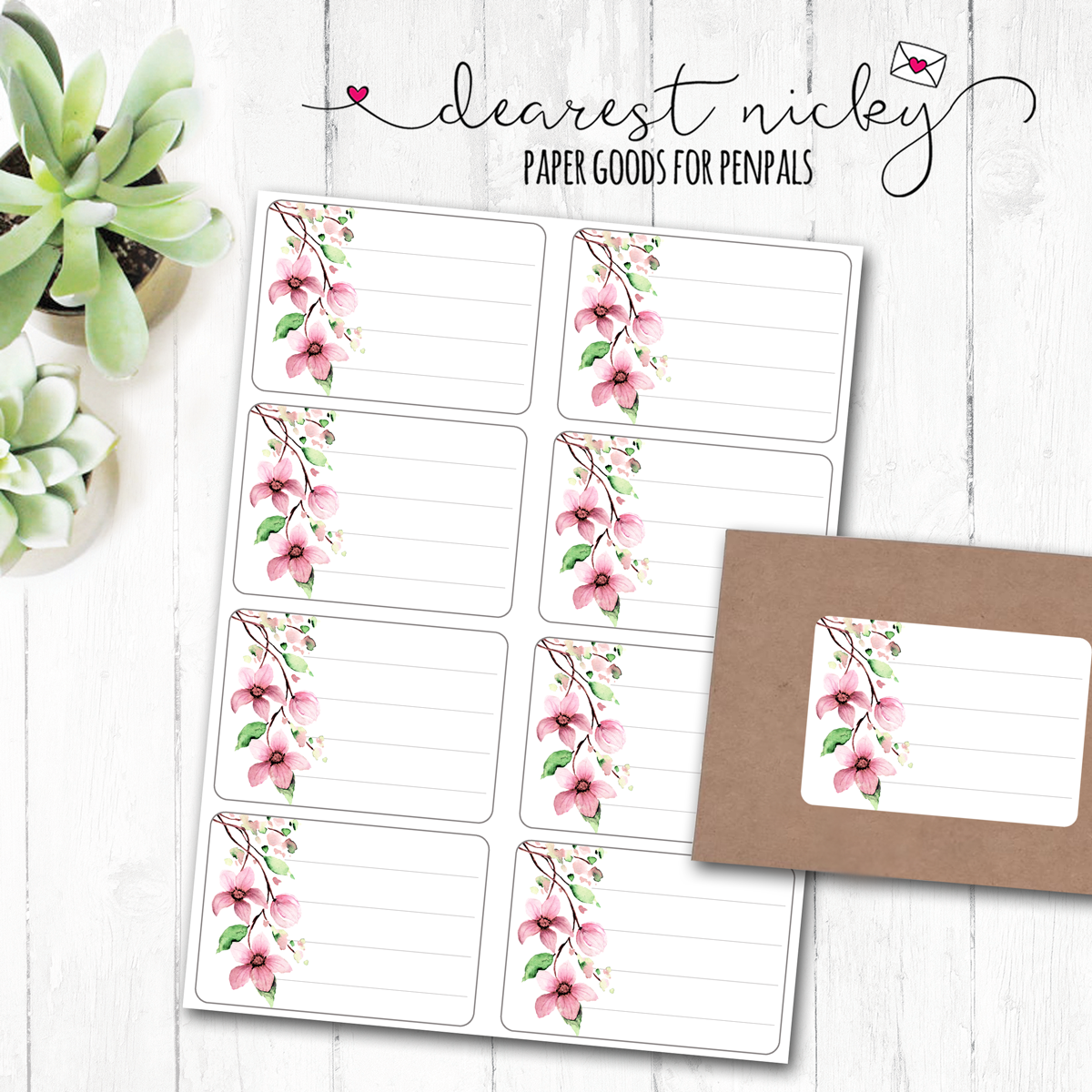 Pink Clematis Mailing Address Labels - Set of 16