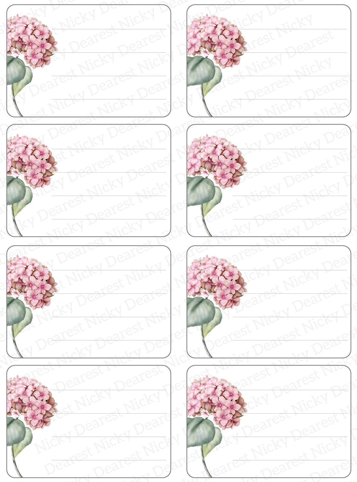 Étiquettes d'adresse postale d'hortensia rose<br> Lot de 16