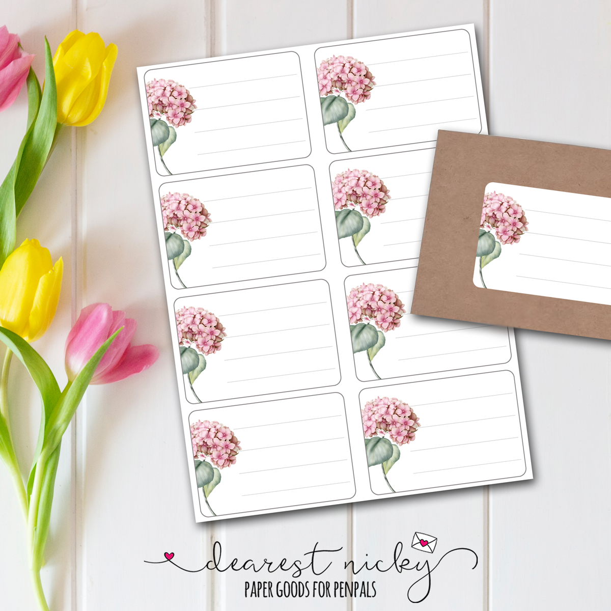 Hydrangea Label Pink Hydrangea Mailing Address Labels - Set of 16 – Dearest Nicky