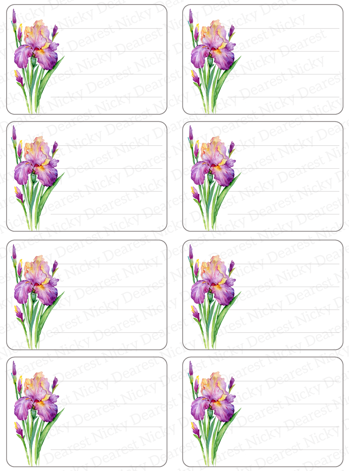 Purple Iris Mailing Address Labels - Set of 16