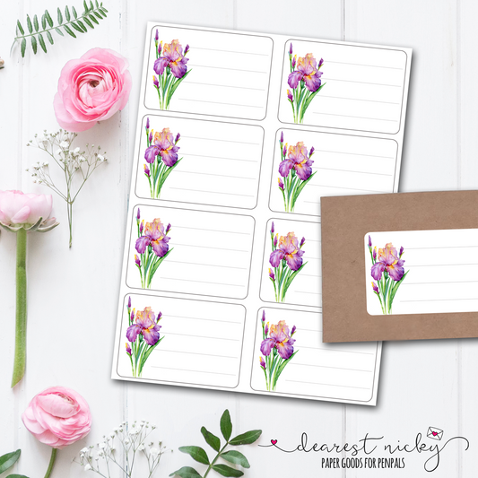 Purple Iris Mailing Address Labels - Set of 16