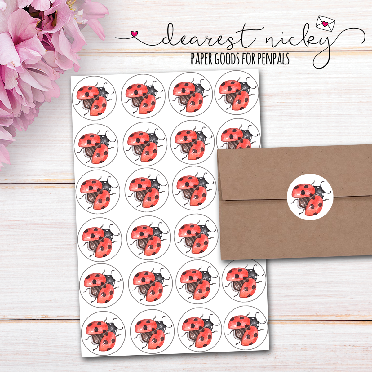 Ladybug Envelope Seals - Set of 30 Stickers