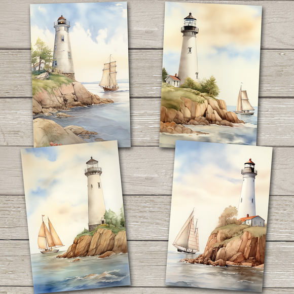 Lighthouses and Sailboats Postcards - Set of 4 - New Premium Cardstock