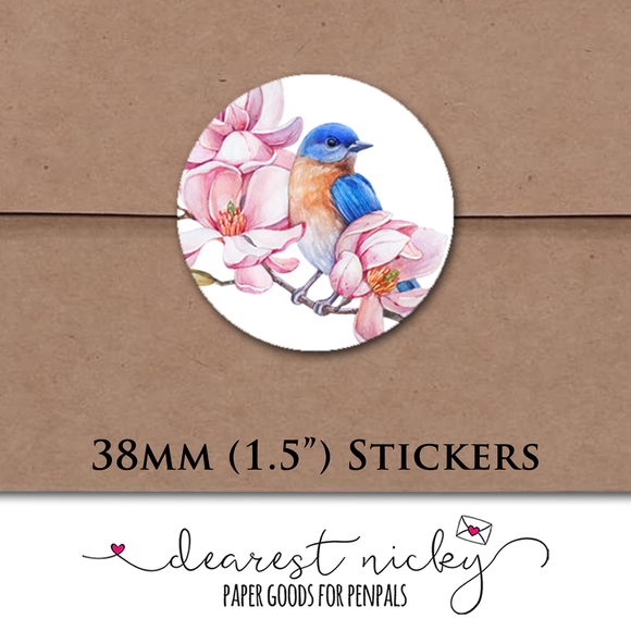 Magnolia and Bluebird Envelope Seals <br> Set of 30 Stickers