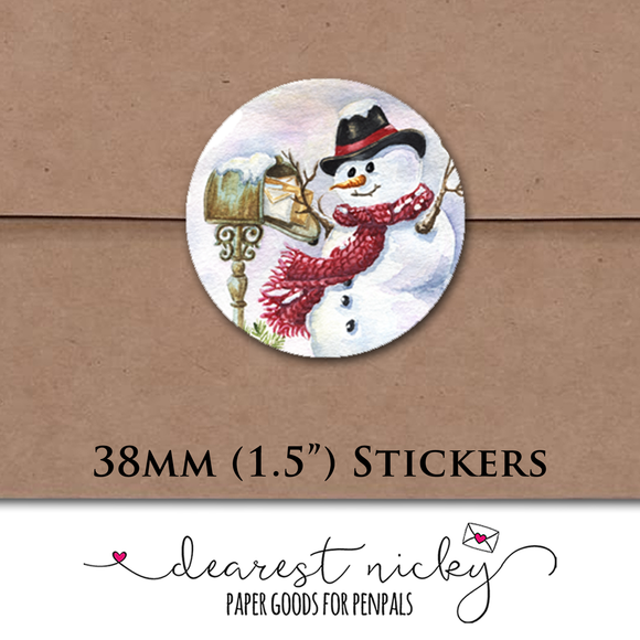 Snowman and Mailbox Envelope Seals <br> Set of 30 Stickers