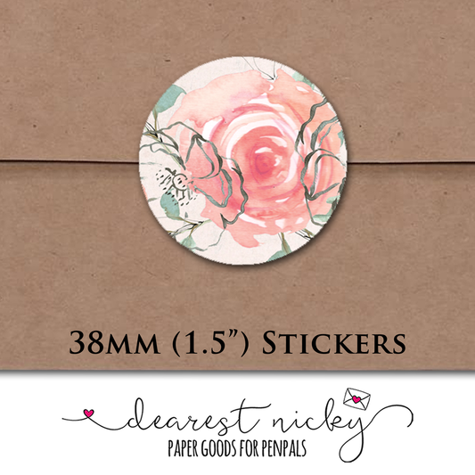 Mauve Floral Envelope Seals - Set of 30 Stickers