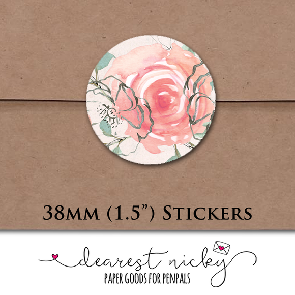 Mauve Floral Envelope Seals <br> Set of 30 Stickers