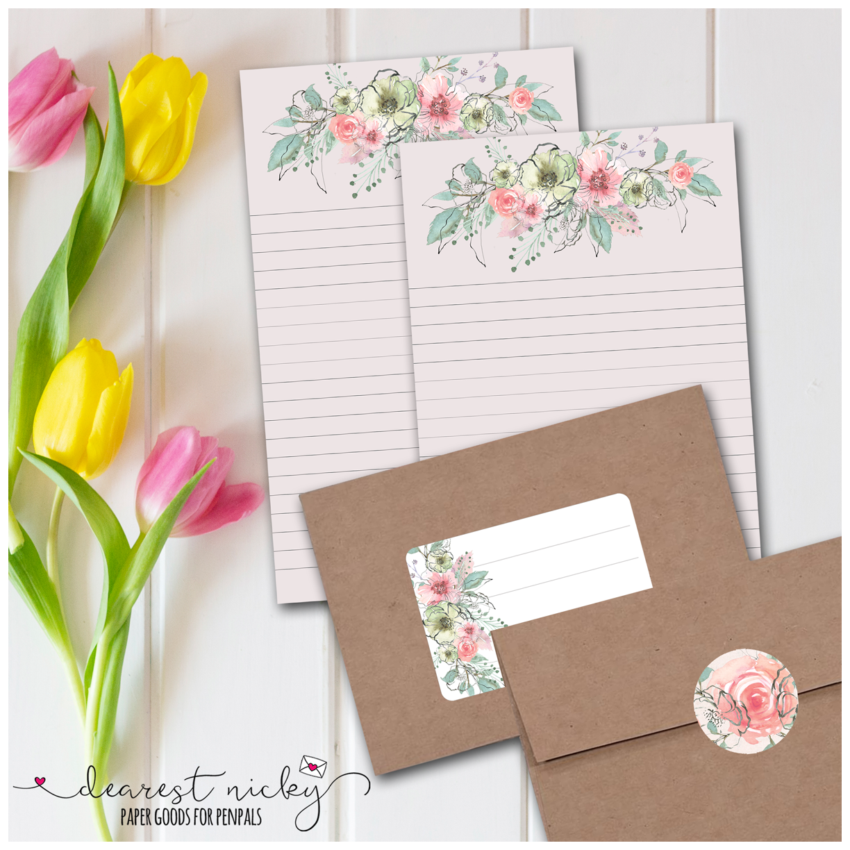 Mauve Floral Envelope Seals - Set of 30 Stickers