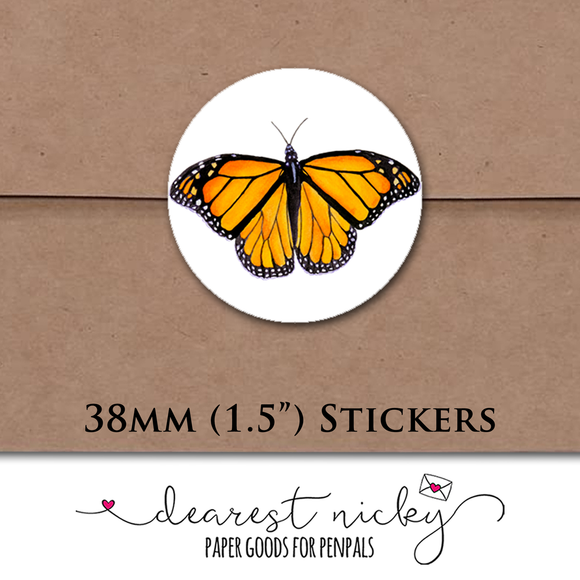 Monarch Butterflies Envelope Seals <br> Set of 30 Stickers