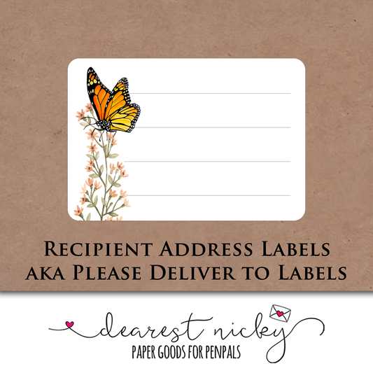 Étiquettes d’adresse postale des papillons monarques<br> Lot de 16